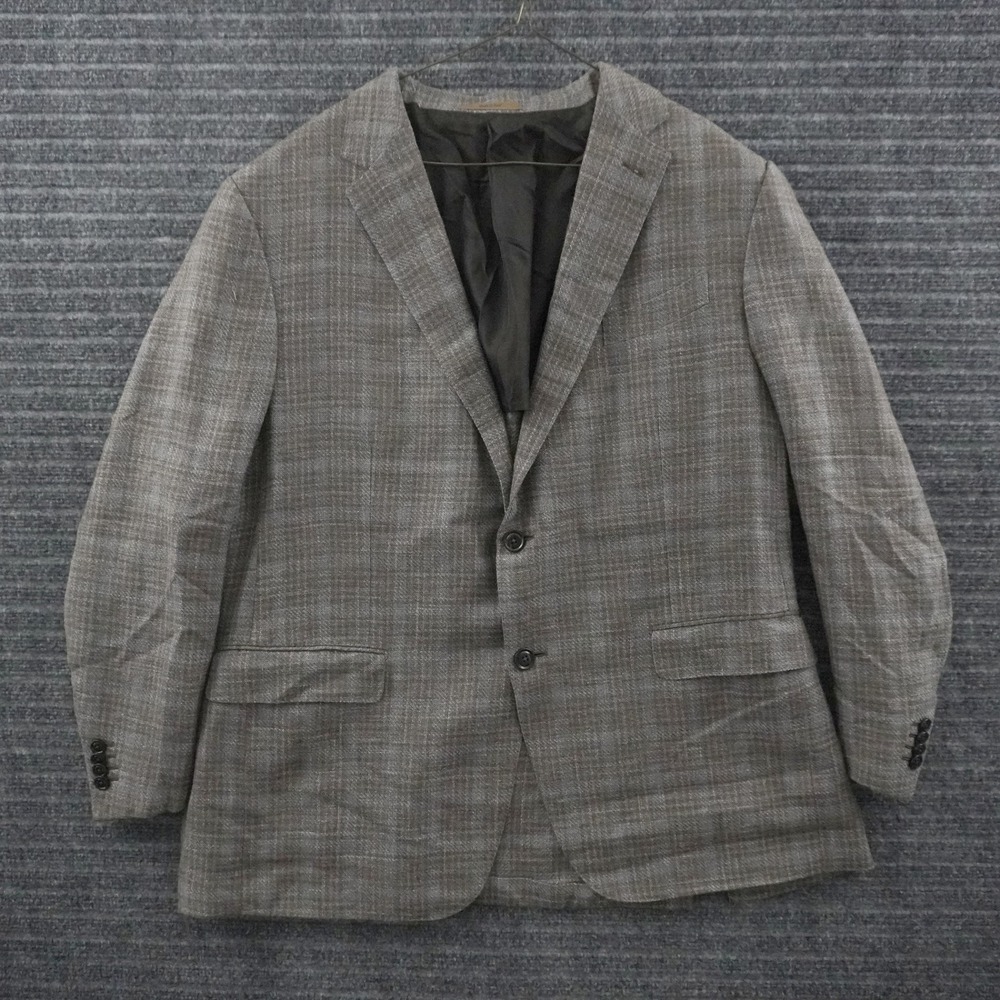 Ermenegildo Zegna Sport Coat Mens 60 R Grey Wool Silk Linen Plaid Milano Easy